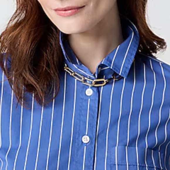 J.Crew Factory Blue/White Stripe Cotton Poplin Signature-Fit Button-Up Shirt M - Picture 6 of 7